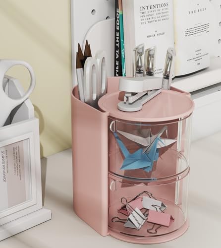 Azurphoric Hair Accessories Organizer with Hair Brush Holder(Pink, 2-Layer)