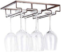 FOMANSH Wine Glass Rack - Under Cabinet Stemware Wine Glass Holder Glasses Storage Hanger Metal Organizer for Bar Kitchen Brown