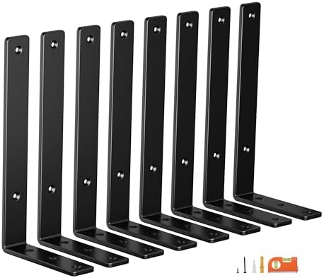 NEODROP 8-Pack 12 Inch Heavy Duty Shelf Brackets, Premium Floating L Bracket for Wall, Kitchen, Mantel Shelves Support |