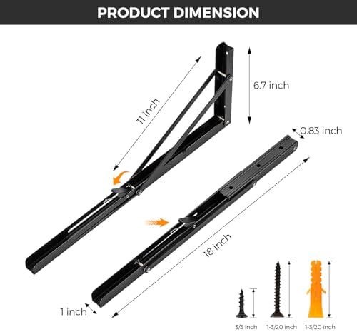 JOY DECOR Matte Black Folding Shelf Brackets, 18 Inch, 4 Pack
