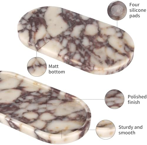 Oval Marble Bathroom Vanity Tray, Calacatta Viola, 12" x 6" x 0.8"
