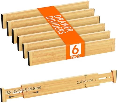 Lifewit 2.4" Kitchen Drawer Dividers, Adjustable Bamboo Drawer Organizers
