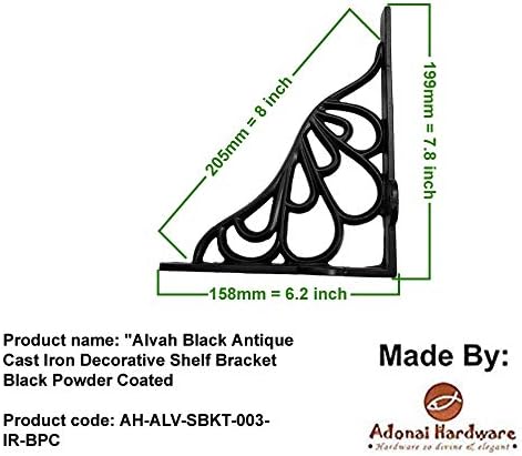 Adonai Hardware "Alvah" Black Antique Cast Iron Decorative Shelf Bracket (Supplied as 2 Pieces per Pack) - Matte Black P