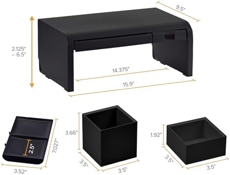 Bostitch Konnect Adjustable Monitor Riser with Drawer, Cell Phone Stand & Pencil Holder, Laptop Stand for Desk, 4 Height