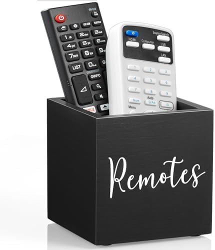 DRASTAR Remote Control Holder, Wood TV Remote Holder, Remote Storage Caddy, Remote Control Organizer (Black, 1 Slot)