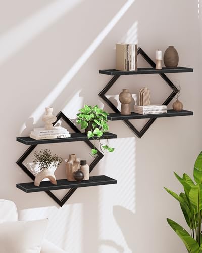 CHOEZON Floating Shelves, Set of 2 Wall Shelves, 2-Tier Hanging Shelves, Wall Shelf Set of 2, Wall Mounted Shelves, for 