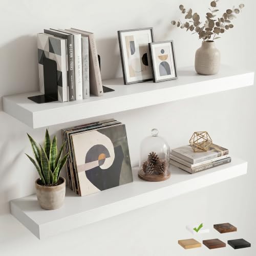 8 inch Deep Floating Shelves for Wall, 36" Wide, White Finish, 2-Pack