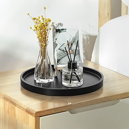 Emibele Vanity Tray, Black Round Trays for Bathroom Bedroom Countertop