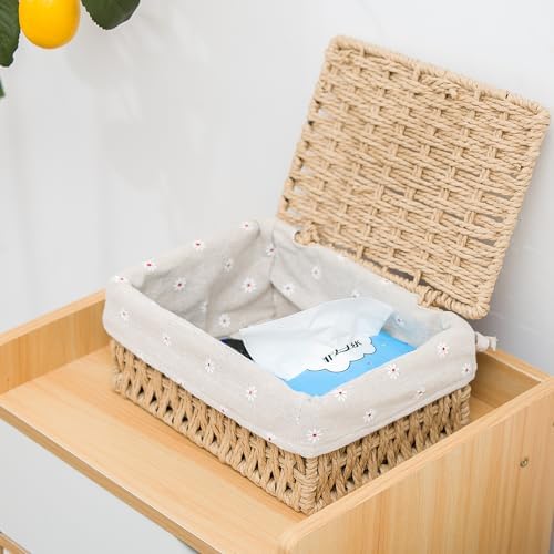 GIB Small Wicker Storage Baskets with Lid/Liner Woven Cute Decorative Boxes