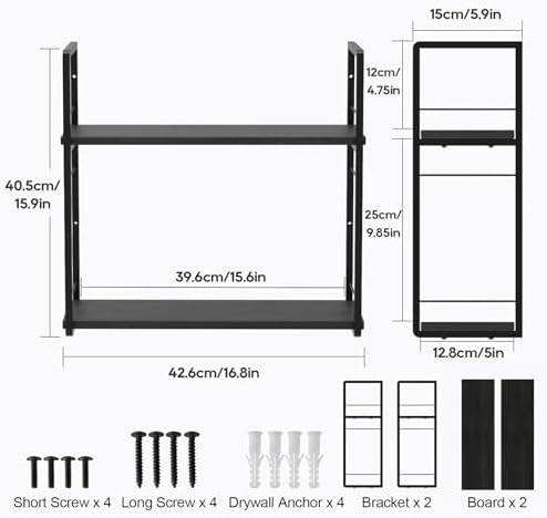 Floating Book Shelves for Wall, 2-Layer Wall Bookshelf for Book Storage, Space Saver, 16in Stud Hanging Shelf, Bedside S