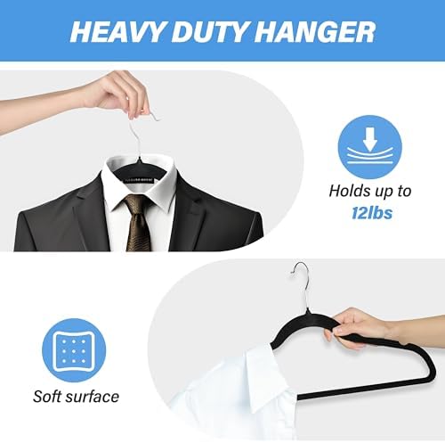 YSSOA Velvet Hangers 30 Pack, Non-Slip Clothes Hangers with Shoulder Notches, 360° Swivel Hooks, Heavy Duty Standard Hangers for Closet Space Saving, Black