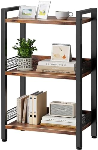 3-Tier Book Shelf, Bookcase with a Back Panel, Storage Shelves for Bedroom, Living Room & Home Storage (Brown Black)