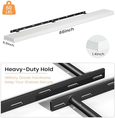 Fun Memories Floating Shelves for Wall 67 Inch, Set of 1 – Wall-Mounted Storage & Display Shelf with Invisible Bracket, 