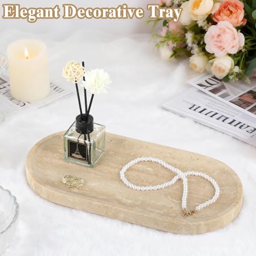 Natural Travertine Vanity Tray - Decorative Stone Marble Tray for Bathroom Countertop, Elegant Organizer for Home Decor,