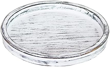 14 in White Distressed Round Lazy Susan, Farmhouse Turntable Dining Tray