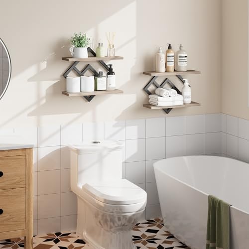 ELYKEN Floating Shelves for Wall, Set of 2 Hanging Shelves, Greige