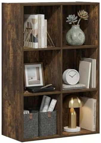 Furinno LUDER Book Shelf, 6-Cube Bookshelf, Bookcase, Amber Pine