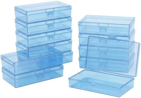 LJY 12 Blue Rectangular Plastic Boxes, 5.3 x 3.1 x 1.2 in for Coins