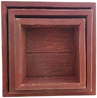 Reclaimed Wood Shadow Box with Wood Backing - Rustic Farmhouse Barnwood Style - Floating Shelves - Set of 3 (Barn Red, S