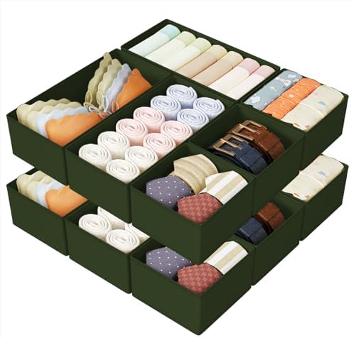 DIMJ Drawer Organizers Clothes, Set of 12 Dresser Organizer Bins, Fabric Closet Organizers and Storage, Shallow Drawer D