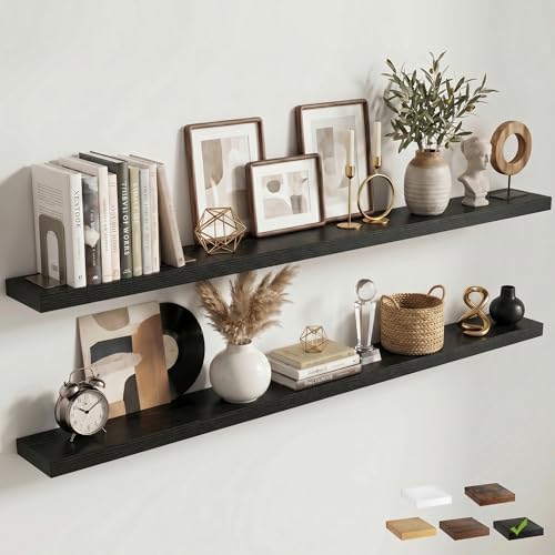 72 Inch Floating Shelves for Wall, 6.5"D Wood Storage Shelves, Black Finish