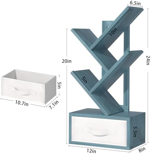 SHEEPAM 4-Tier Tree Bookshelf Small Bookcase with Drawer