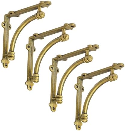 NACH Decorative Shelf Brackets, 4 Pack of 5.5 x 1.2 x 5.5 inch Gold Brackets - Cast Iron Shelf Brackets for Mounting - H