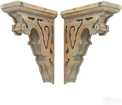 BIG FORTUNE Set of 2 Corbels for Shelves Wood Corbels Decorative L7.2 X W3.1 x H7.8 Shelf Brackets Wooden Vintage Shelf 