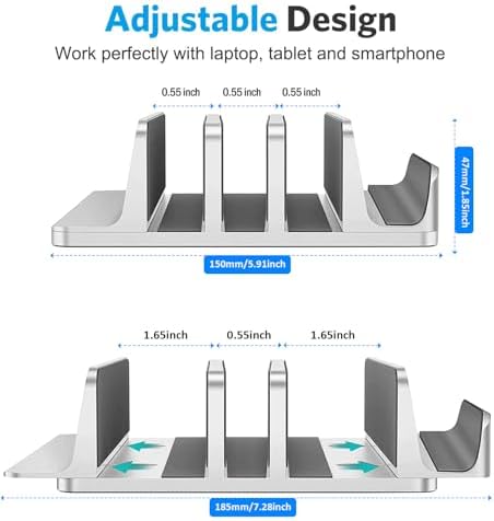 Vertical Laptop Stand, 3-Slot Vertical Laptop Stand Holder,Adjustable Dock Size,3 in 1 Design Space-Saving Laptop Holder
