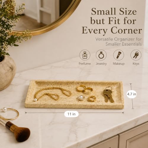 Stone Travertine Tray for Vanity Countertop, Small Beige Marble Tray