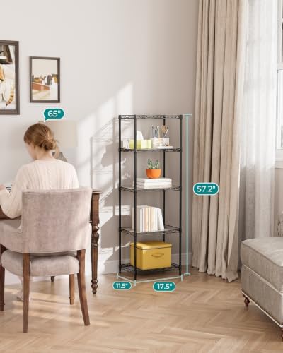 SINGAYE Bookshelf Shelves Bookcase Shelf 5 Tier Wire Shelving with Wheels
