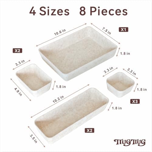 8-Piece Felt Desk Drawer Organizer Tray Set in 4-Sizes, Oatmeal