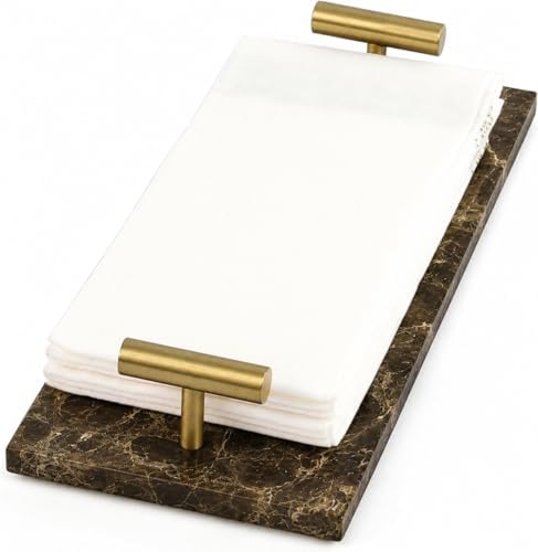 LIN CHUAN Marble Guest Towel Holder Tray,Napkin Holder,Brown