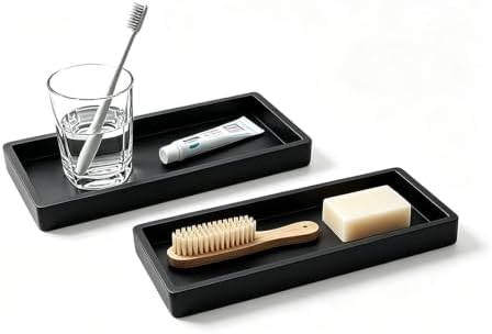 BBK 2PC Countertop Black Vanity Tray Small 7.8" Bathroom Tray Silicone