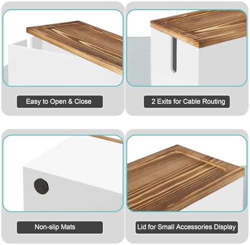 Bivvclaz Large Cable Management Box, Wooden Cord Organizer Box for Desk, Floor, Office to Hide Extension Cords Power Str