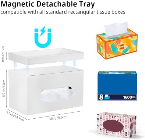 Extra Large Tissue Box Cover with Storage Tray,Rectangle Tissue Box Holder