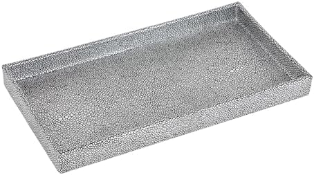 Home Basics Plastic Vanity Tray for Jewelry, Make up, Perfume, Cosmetics, Bathroom or Dresser Organizer, (Silver Texture