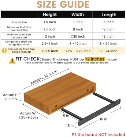 2pcs Floating Shelf Bracket Heavy Duty Hidden Metal Brackets for Shelf,Invisible Shelves Hardware Without Jig (16" x 6" 