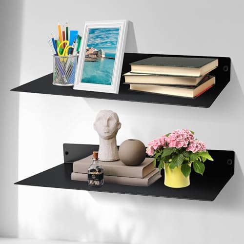 RealPlus Metal Floating Shelf 16.8" x 8" Modern Heavy Duty Steel Wall Mount Shelf, Black