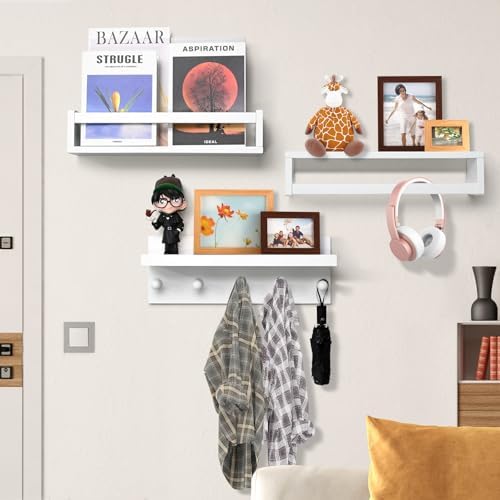 Nursery Floating Book Shelves for Bedroom Wall, Set of 4, Straight