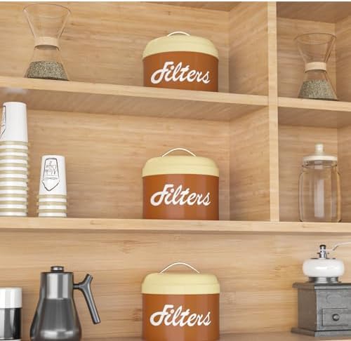 Brown Basket Coffee Filter Holder with Lid - Round Storage Container for Counter - Rustic Farmhouse Coffee Bar Accessori