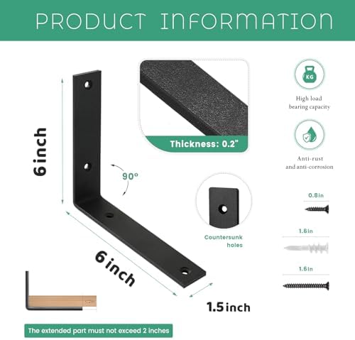 Shelf Brackets 6 Inch Wall L Brackets 8PCS Heavy Duty for Shelves Metal White Rustic Industrial Brackets for DIY Opening