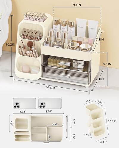 Anylady Large Capacity Makeup Organizer Countertop with Makeup Brush Holder for Vanity, Thickened Material, Bathroom Cou