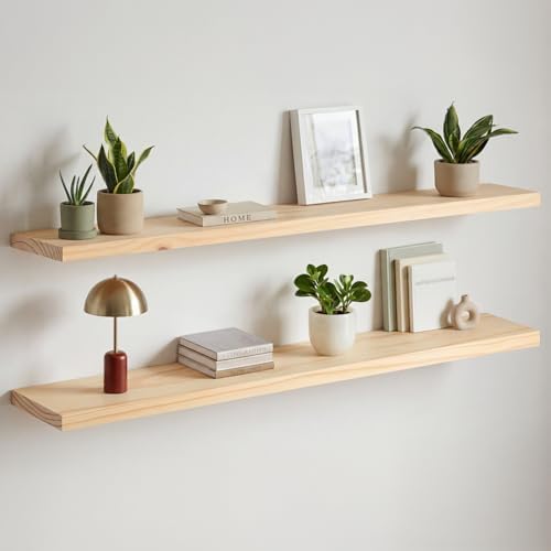 Homeforia 60 Inch Floating Shelves, High-End Solid Pine Wood, Set of 3