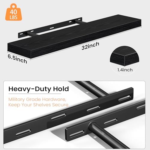 Fun Memories Floating Shelves for Wall 32 Inch, Set of 2 – Wall-Mounted Storage & Display Shelf with Invisible Bracket, 
