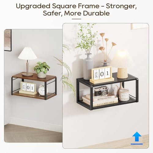 Floating Nightstand Set of 2, Wood Bedside Shelf Wall Mounted Nightstand with Heavy-Duty Frame, Floating Bedside Table f