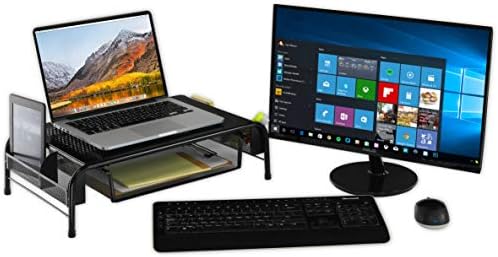 Simple Houseware Metal Desk Monitor Stand Riser w/ Drawer, 2-Pack, Black