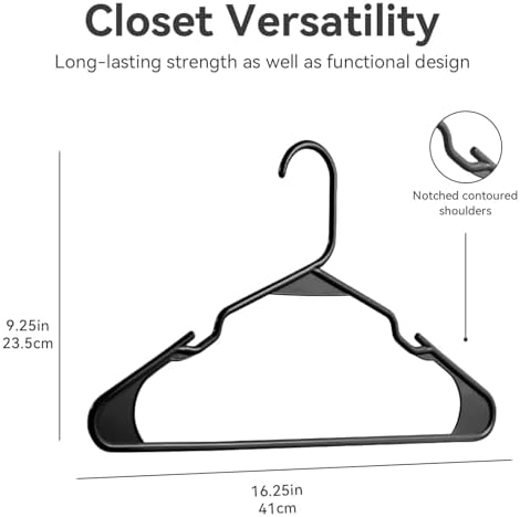Plastic Hangers - 50 Pack, Durable Space Saving for Everyday Use and Dorm Room Essentials - Black