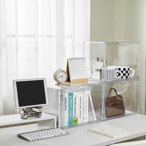 LXLXXL Acrylic Box Display Case, 5-Pack XL Stackable Storage Bins with Lid