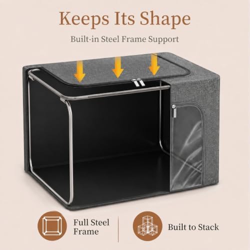 GoMaihe Clothes Storage Bins with Metal Frame for Sweaters, 40L 6-Pack Grey